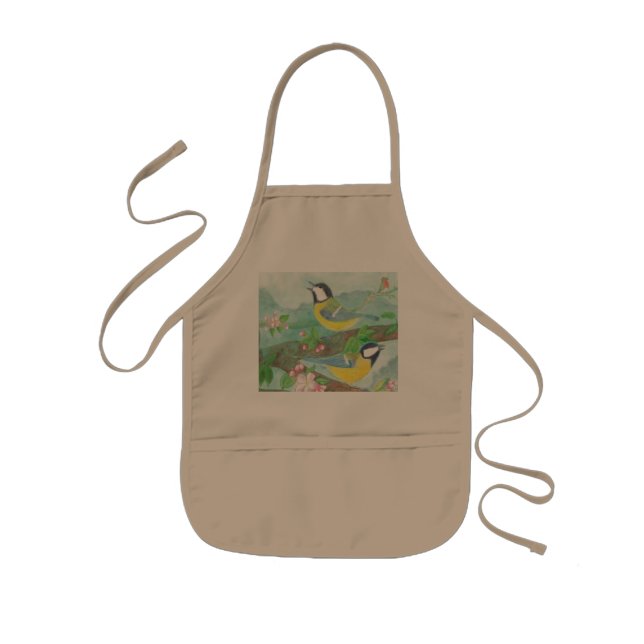 Birds singing on a blossoming tree branch kids' apron (Front)