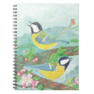Birds singing on a blossoming tree branch  notebook