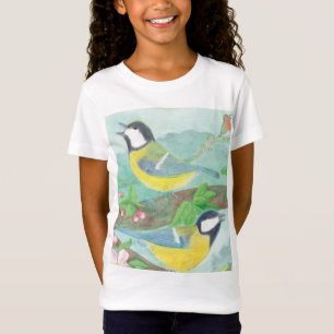 Birds singing on a blossoming tree branch  T-Shirt