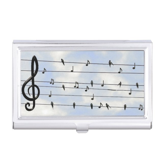 Birds Singing on Power Lines with Music Notes Business Card Case (Front)
