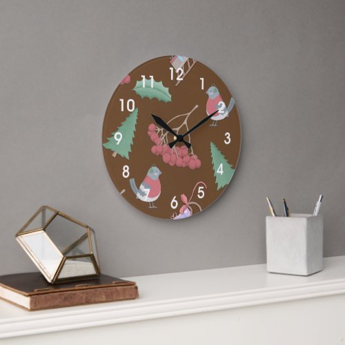 Birds Sleds and Holly Christmas Large Clock