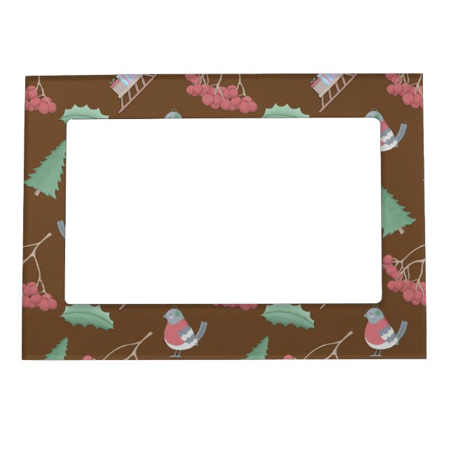 Birds, Sleds and Holly Christmas Magnetic Picture Frame (Front)