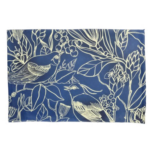 Birds Spring Floral Blossom Blue Glitter Pillow Case