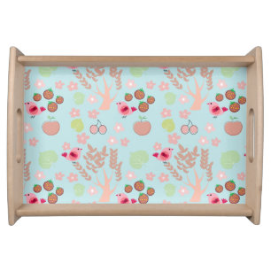 birds, tree and flowers serving tray