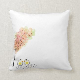 Birds Under a Tree Doodle Throw Pillow