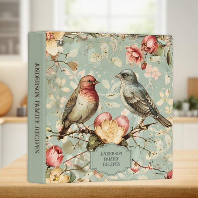 Birds Vintage Springtime Family Recipes 3 Ring Binder (Vintage birds in springtime custom family recipe cookbook)