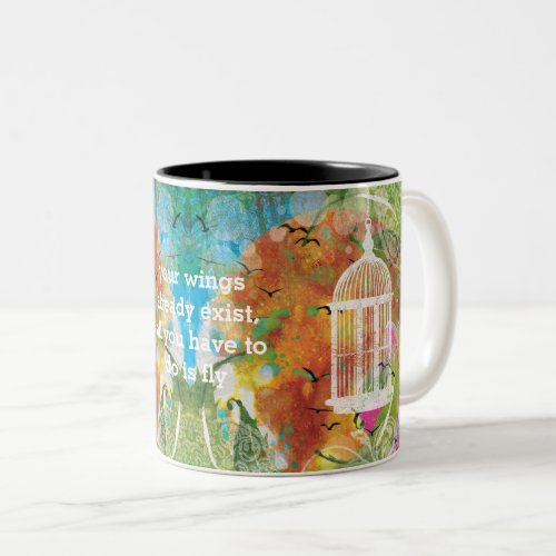 Birds Watercolor Painting with Perzonalized Quote  Two_Tone Coffee Mug