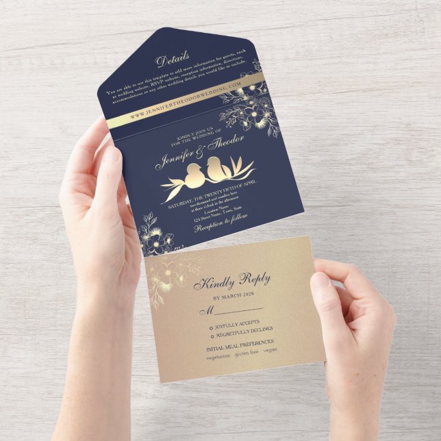 Birds Wedding All In One Invitation (Tearaway)