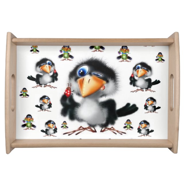 birds white black dinner serving tray (Front)