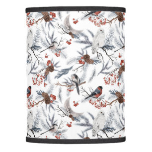 Birds White Gray Silver Branch Red Berries Nature  Lamp Shade
