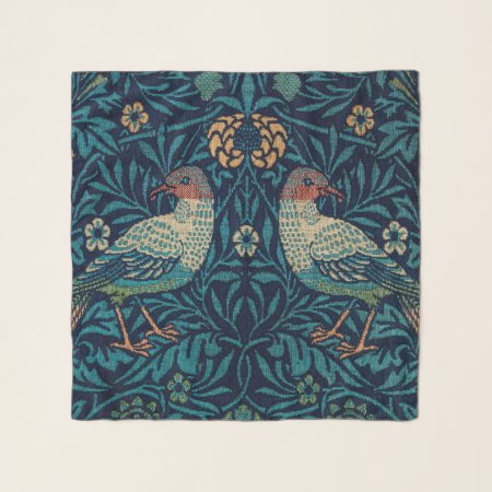 Birds William Morris. Blue Animal Vintage Pattern Scarf