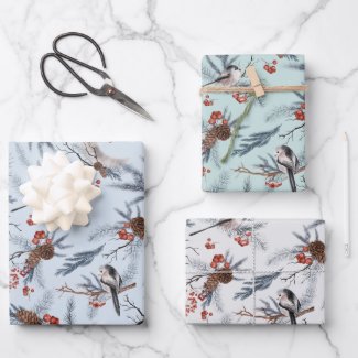 Birds Winter Foliage Botanical Watercolor Pattern 