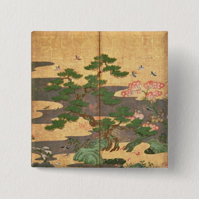 Birds with Autumn and Winter flowers Button (Front)