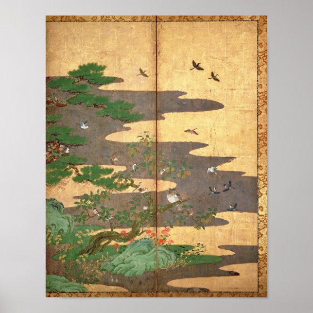Birds with Autumn and Winter flowers Poster (Front)