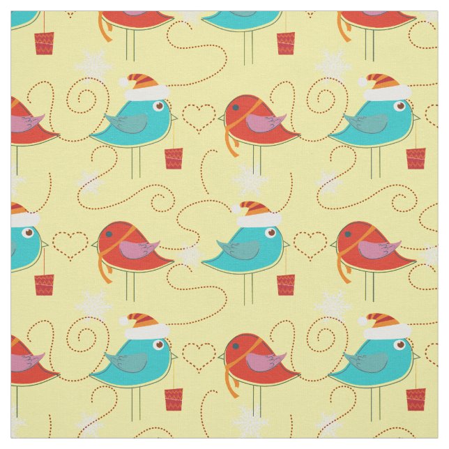 Birds with Christmas gifts Fabric (Swatch)