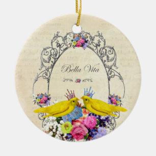 Birds with crowns and flowers - Bella Vita Ceramic Ornament