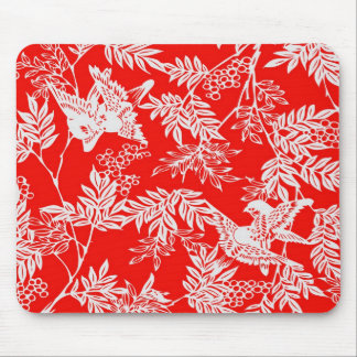 Birds with Leaves and Berries Mousepad, Red Mouse Pad