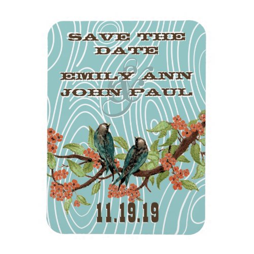 Birds Woodgrain Save the Date Coral Cherry Blossom Magnet