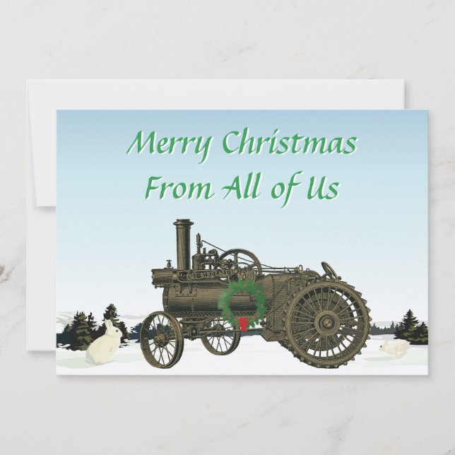 Birdsall's Steam Traction Engine 1889 Farm Tractor Holiday Card (Front)