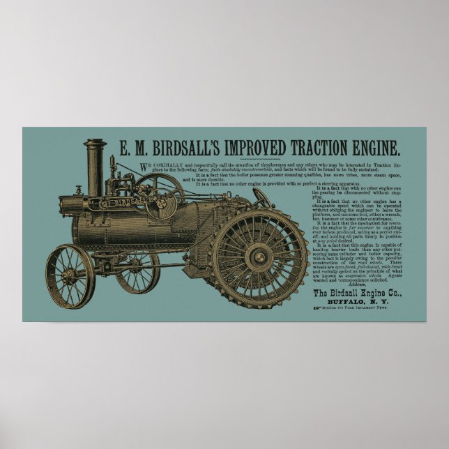 Birdsall's Steam Traction Engine 1889 Farm Tractor Poster (Front)