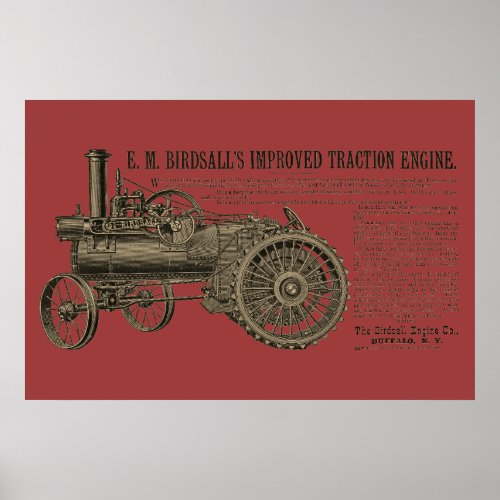 Birdsalls Steam Tractor Traction Engine Vintage Poster