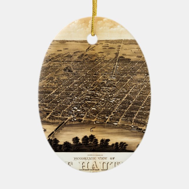 Birdseye map of Terre Haute (1880).jpg Ceramic Ornament (Front)