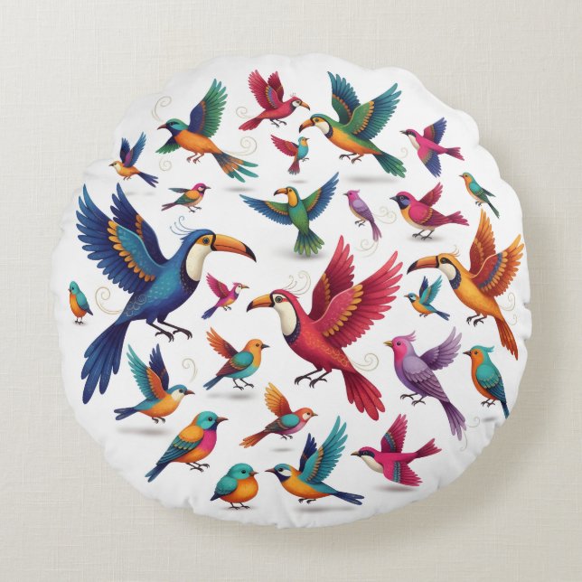 Birdsong in Every Shade Round Pillow (Front)