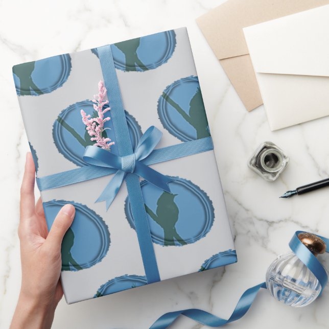 Birdwatcher Blue Gray Silhouette Hobby Birder Wrapping Paper (Gifting)