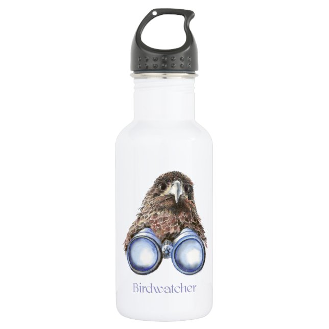 Birdwatcher Hawk Bird Watching You Humor Water Bottle (Front)