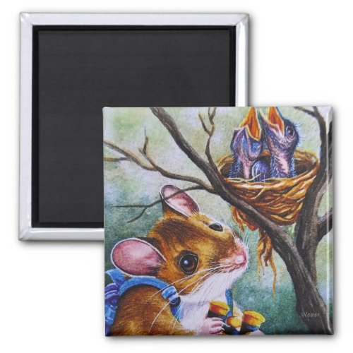 Birdwatching Field Mouse Finds Nest Watercolor Art Magnet