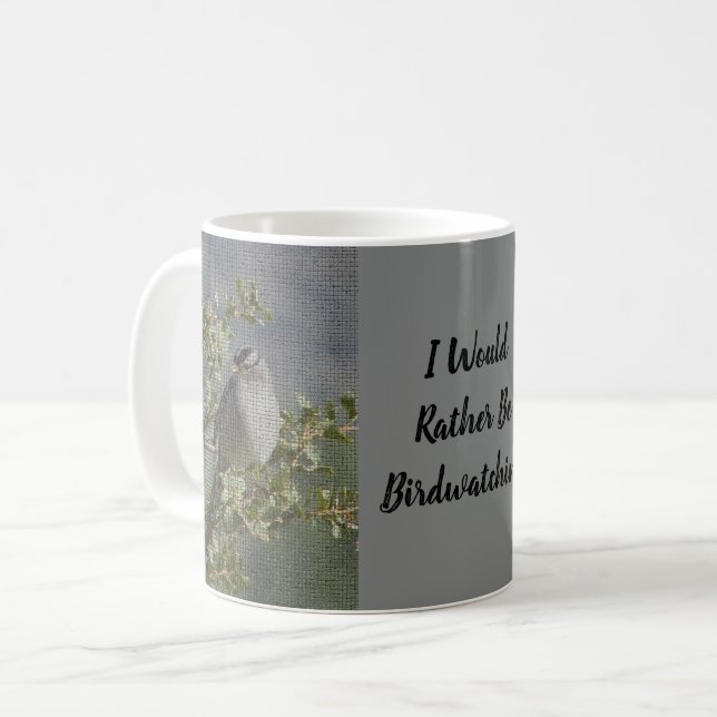 Birdwatching Sparrow on Branch Mosaic Birder Coffee Mug (Front Left)