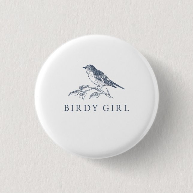 Birdy Girl Bird Watcher Button (Front)