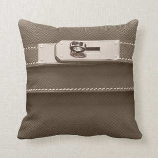 Birkin kelly leather handbag with silver closure throw pillow