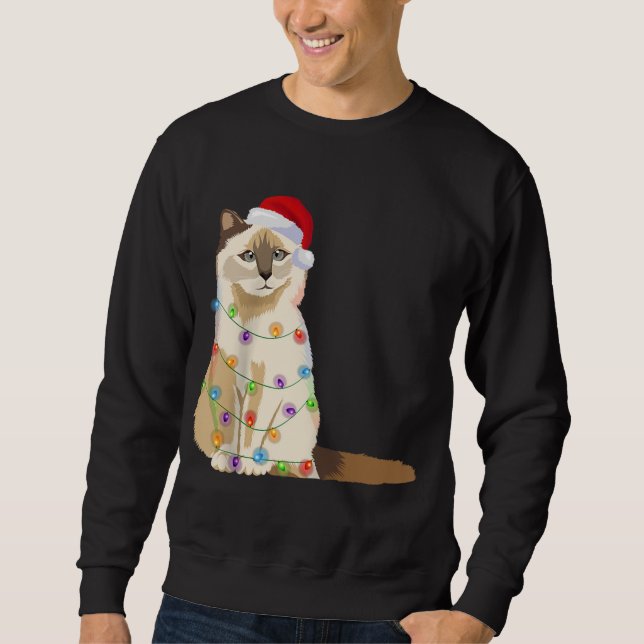 Birman Cat Christmas Lights Xmas Cat Lover Santa H Sweatshirt (Front)
