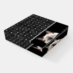 Birman Cat Diamond Tufts On Black Paperweight