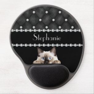Birman Cat Diamonds On Black Gel Mouse Pad