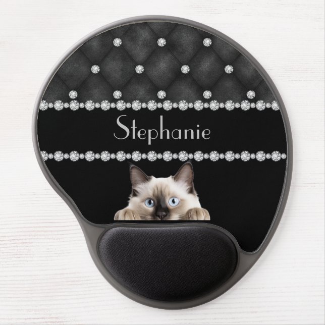 Birman Cat Diamonds On Black Gel Mouse Pad (Front)