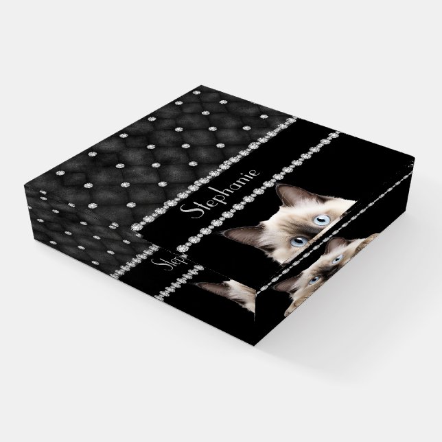 Birman Cat Diamonds On Black Paperweight (Angled)