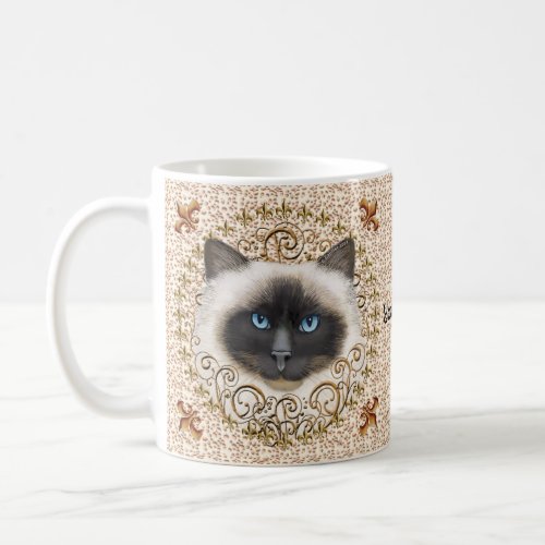 Birman Cat Fleur De Lis  custom name mug