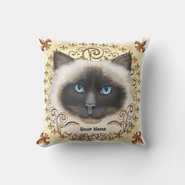Birman Cat Fleur De Lis  Throw Pillow (Front)