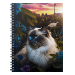 Birman Cat in City Garden at Sundown Notebook