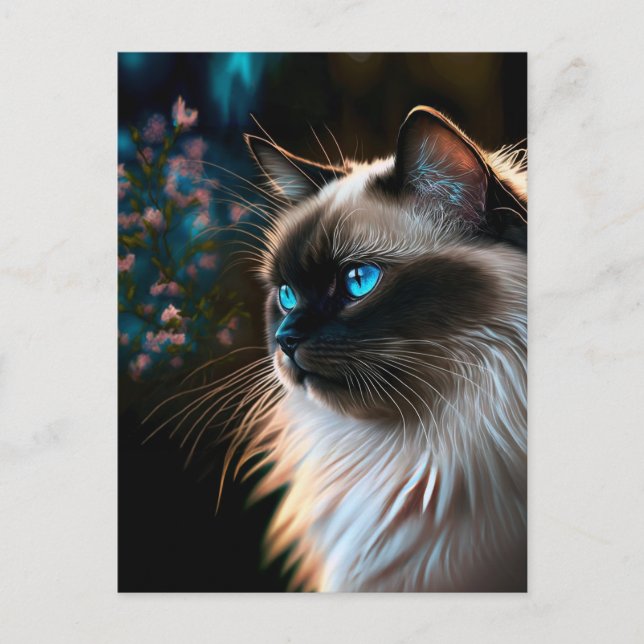 Birman Cat in Floral Oils Postcard (Front)