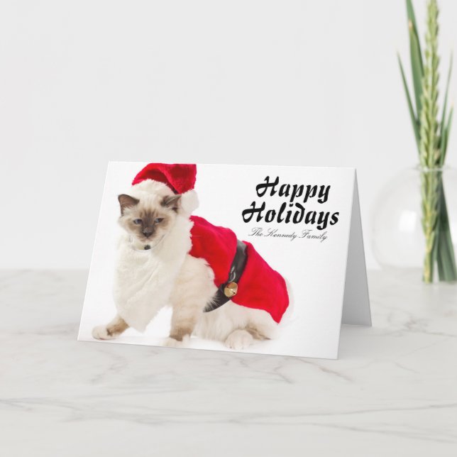 Birman Cat In Santa Suit Holiday Card (Front)
