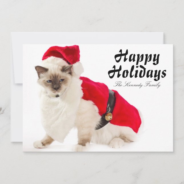 Birman Cat In Santa Suit Holiday Card (Front)