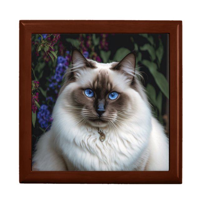 Birman Cat in the Garden Wooden Box (Front)