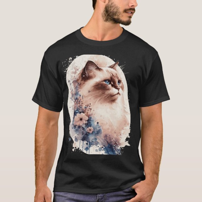Birman Cat Japanese Cherry Blossom Floral Cat Bree T-Shirt (Front)