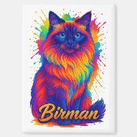 Birman Cat Pop Art – Vibrant Neon Rainbow Illustra