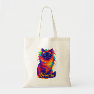 Birman Cat Pop Art – Vibrant Neon Rainbow Illustra Tote Bag
