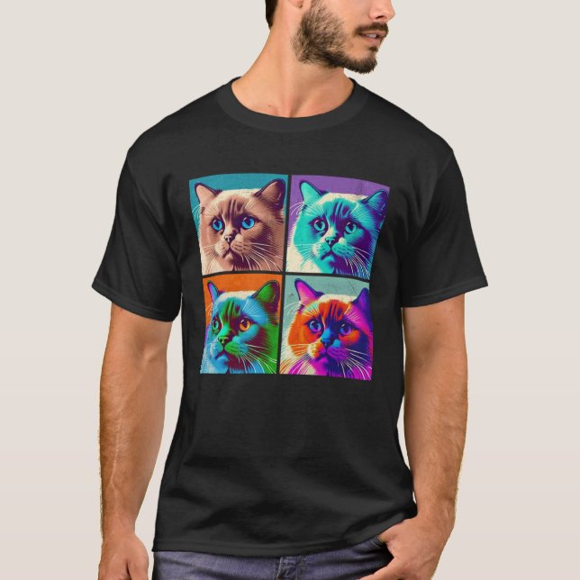 Birman Cat Pop Illustration Colorful Animal Women  T-Shirt (Front)