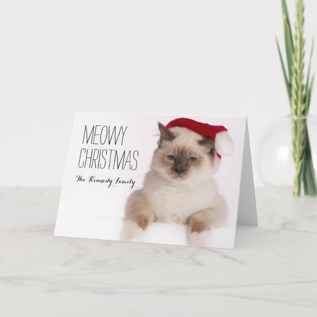 Birman Cat Santa Holiday Card (Front)
